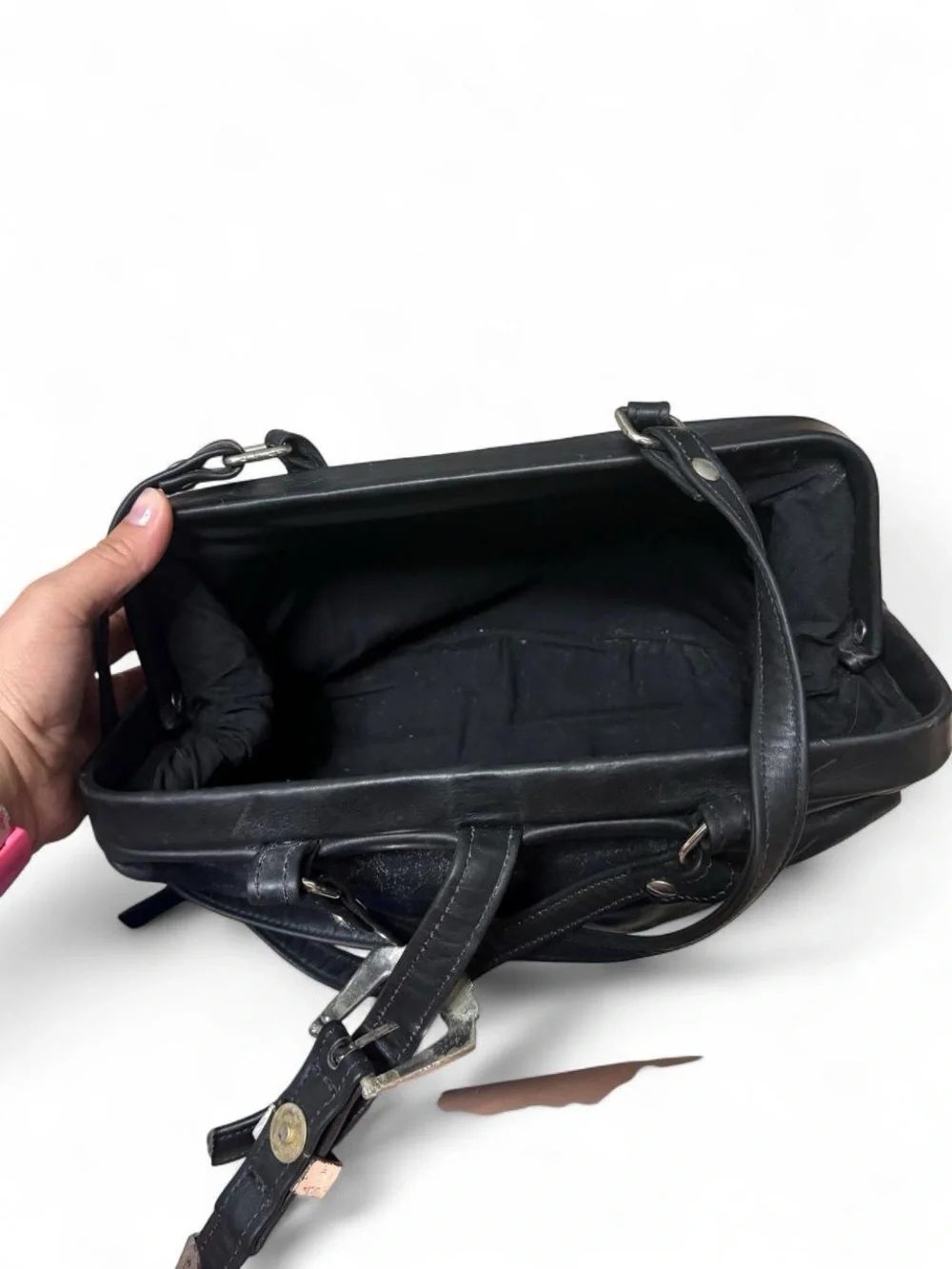 Cowhide Leather Crossbody Bag with Silver Buckle